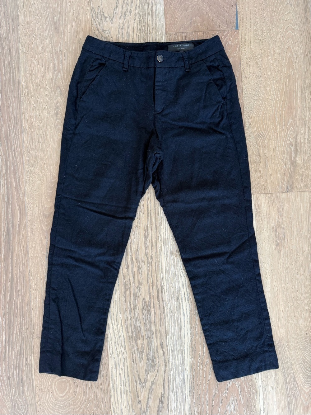 rag & bone Cropped Dark Navy Wool Blend Trousers